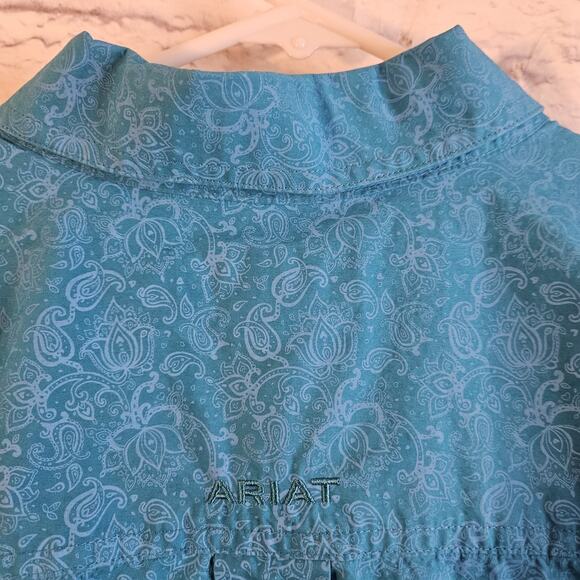 Ariat Button Up Shirt Mens XL Blue Paisley Print Long Sleeve Cotton Cowboy - Picture 5 of 7